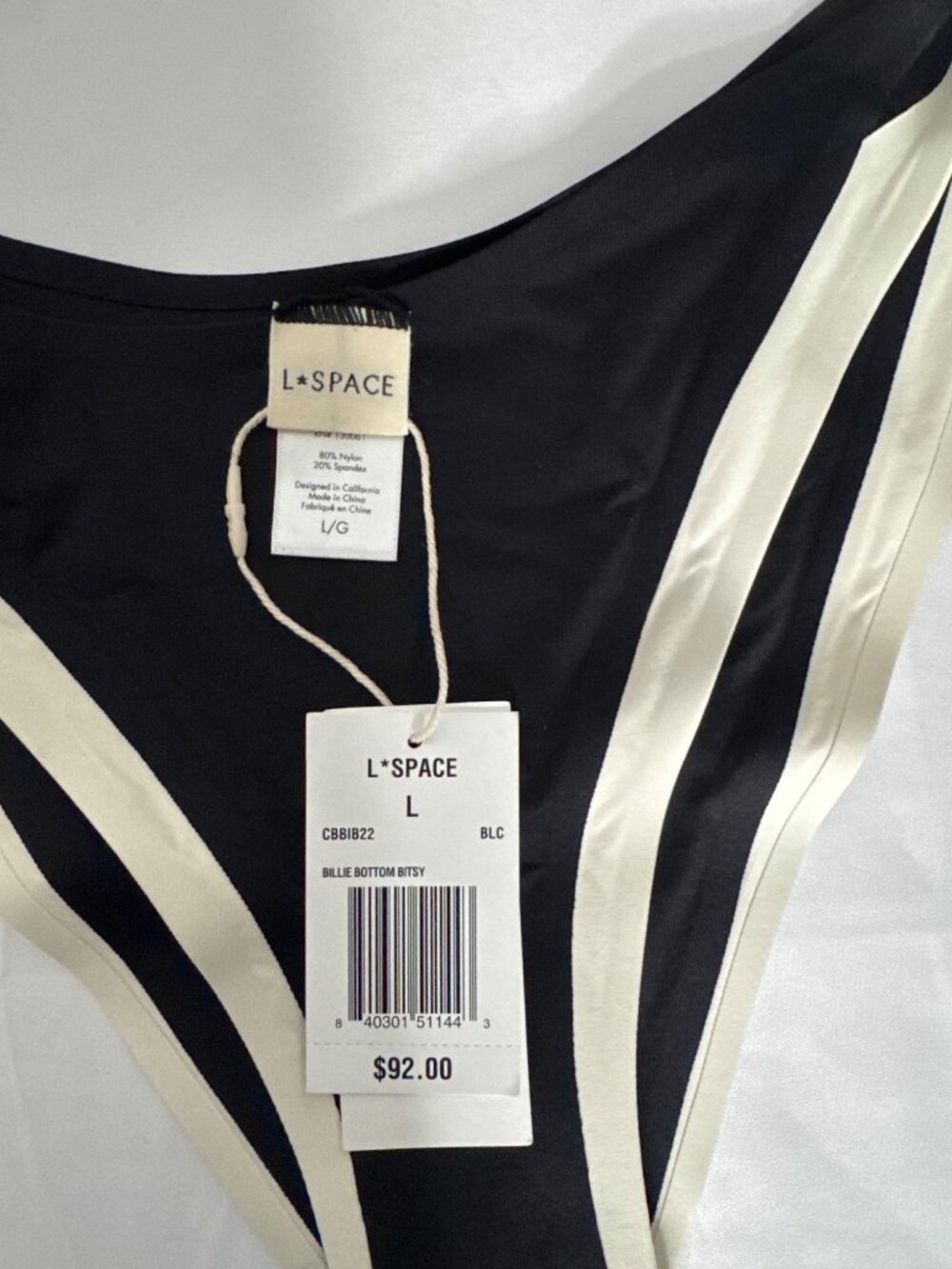 NWT L'Space Billie Bikini Bottom Bitsy Black Cream Womens Size Large - Picture 7 of 8